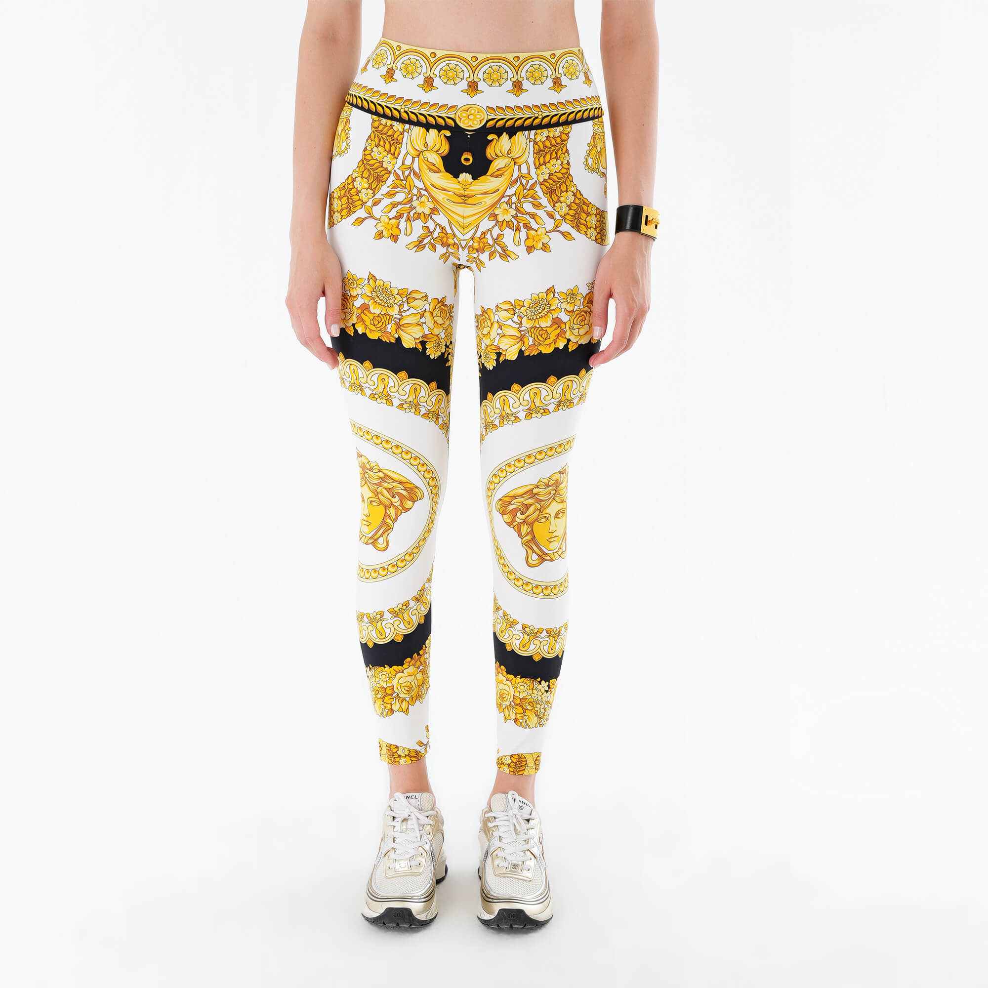 Versace- Black & Yellow Baraque  Patterned Leggings M 